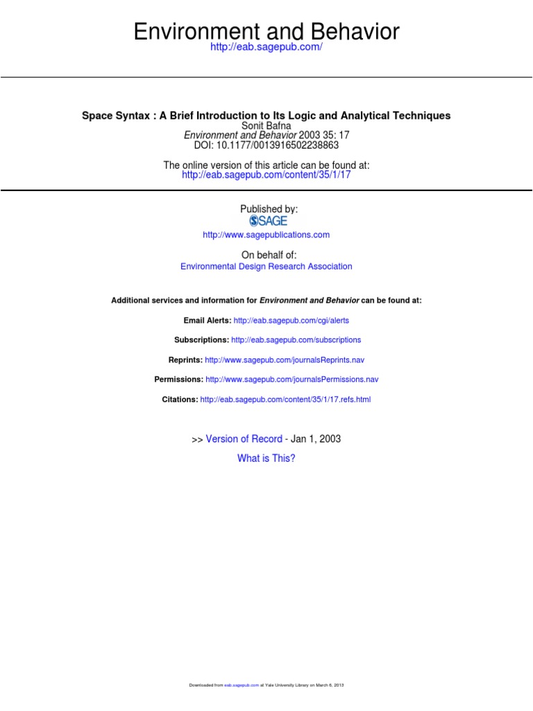 Bafna 2003 Space Syntax A Brief Introduction To Its Logic and ...