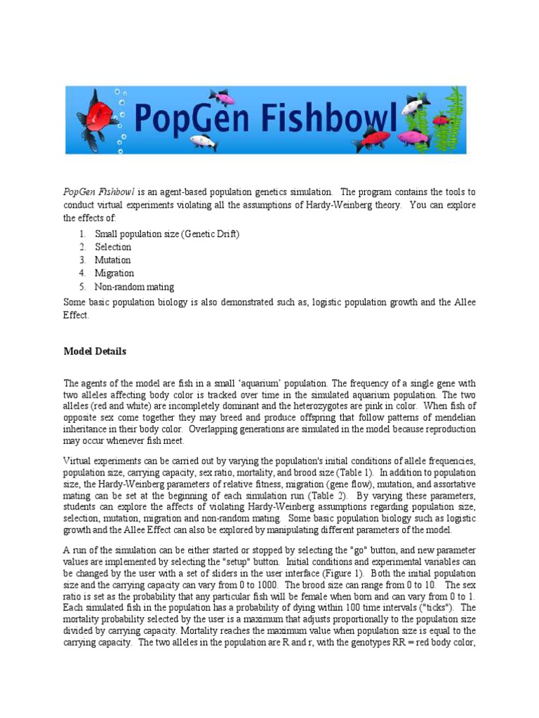 Pop Gen Fishbowl Directions PDF Population Fitness (Biology)