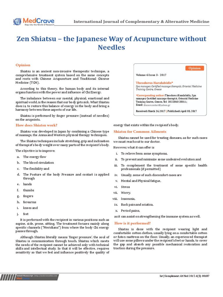 Artigo Zen Shiatsu The Japanese Way of Acupuncture Without Needles