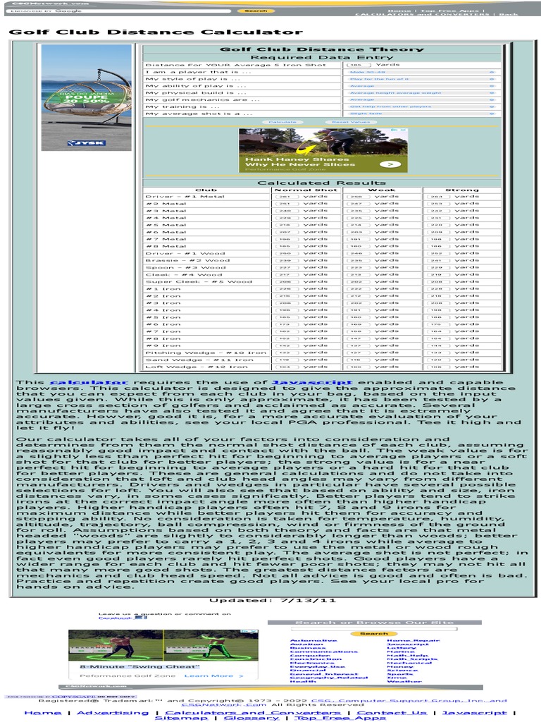 Golf Club Distance Calculator PDF