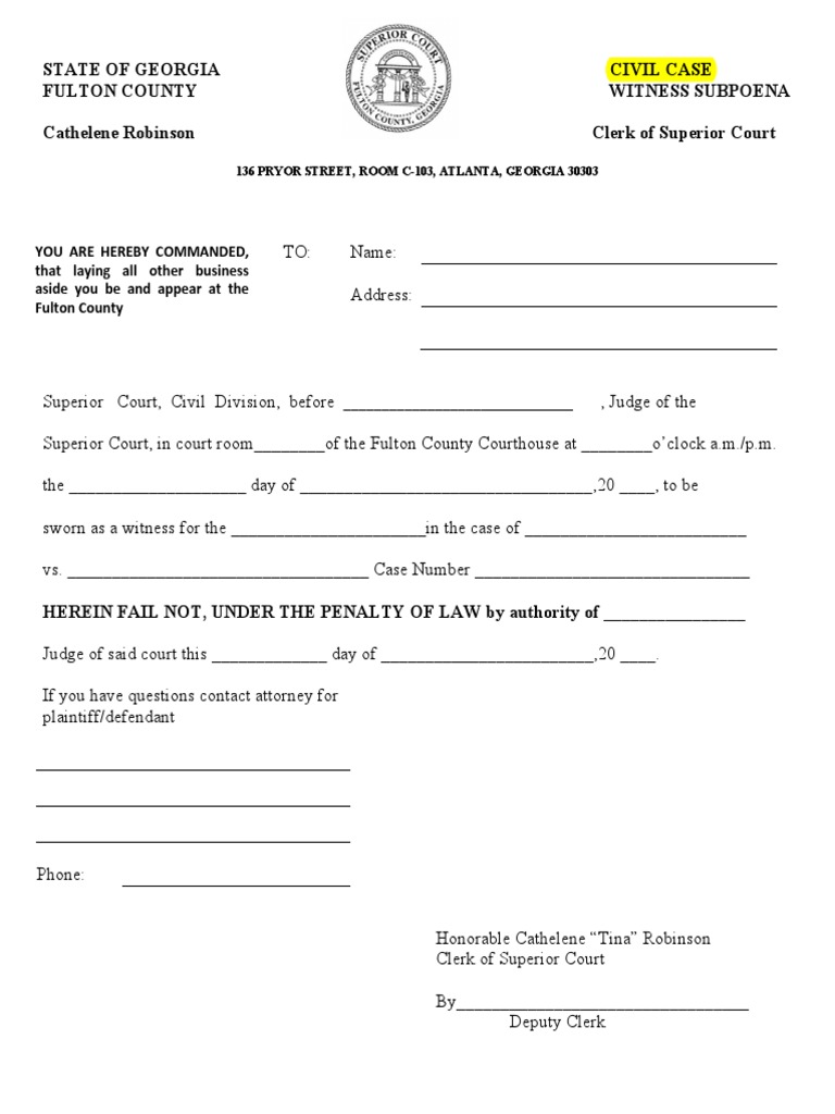 Witness Subpoena PDF PDF