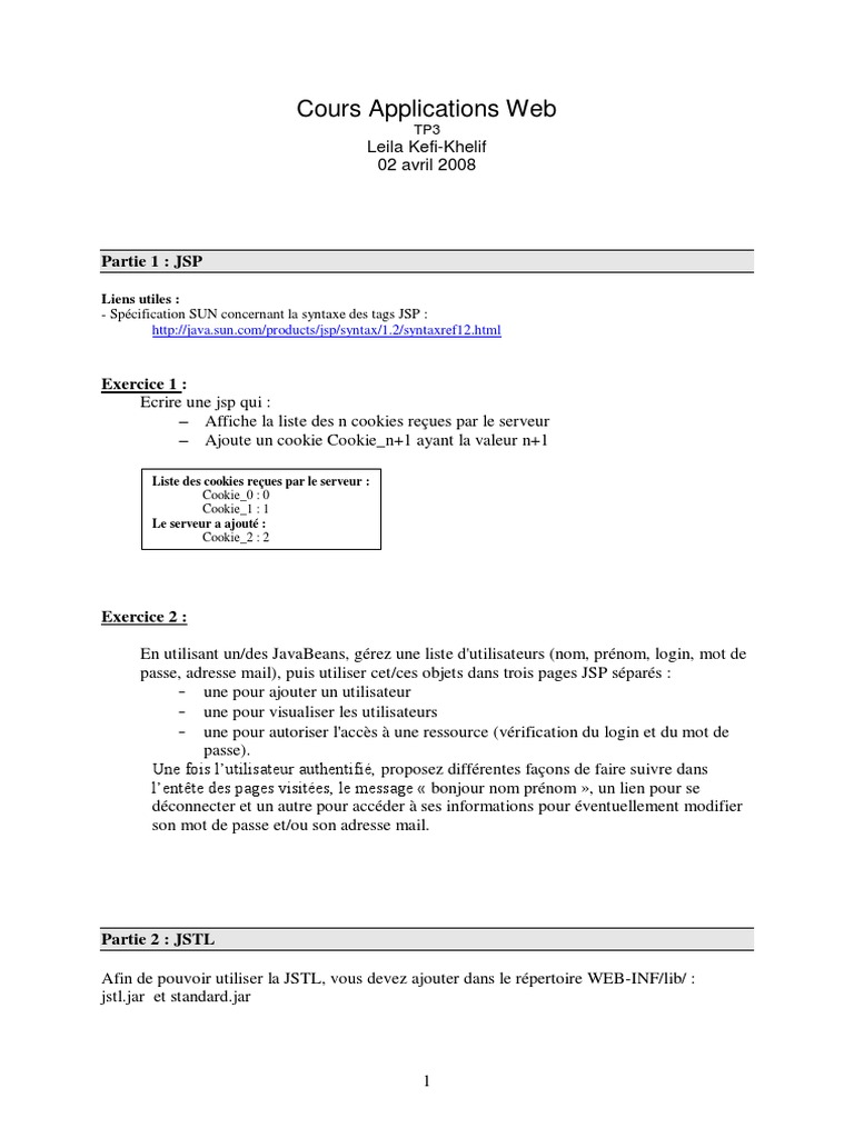 Cours Applications Web: Partie 1: JSP | PDF | Cookie (informatique ...