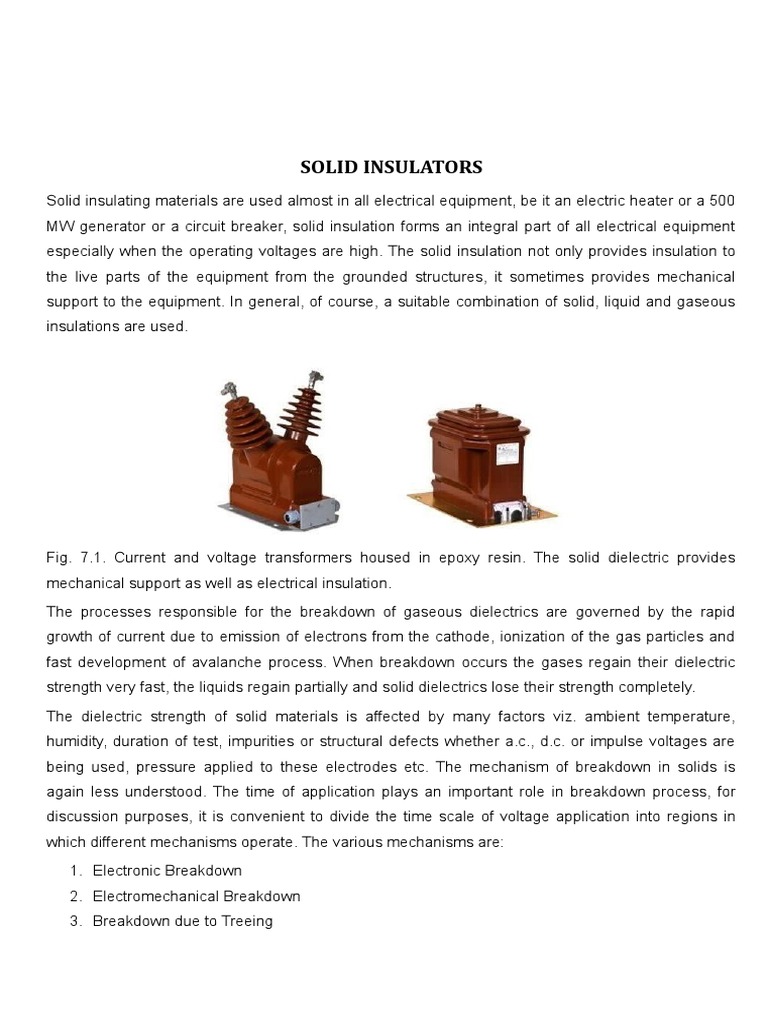 Mechanisms of Breakdown in Solid Insulation Materials PDF Electrical Breakdown Insulator