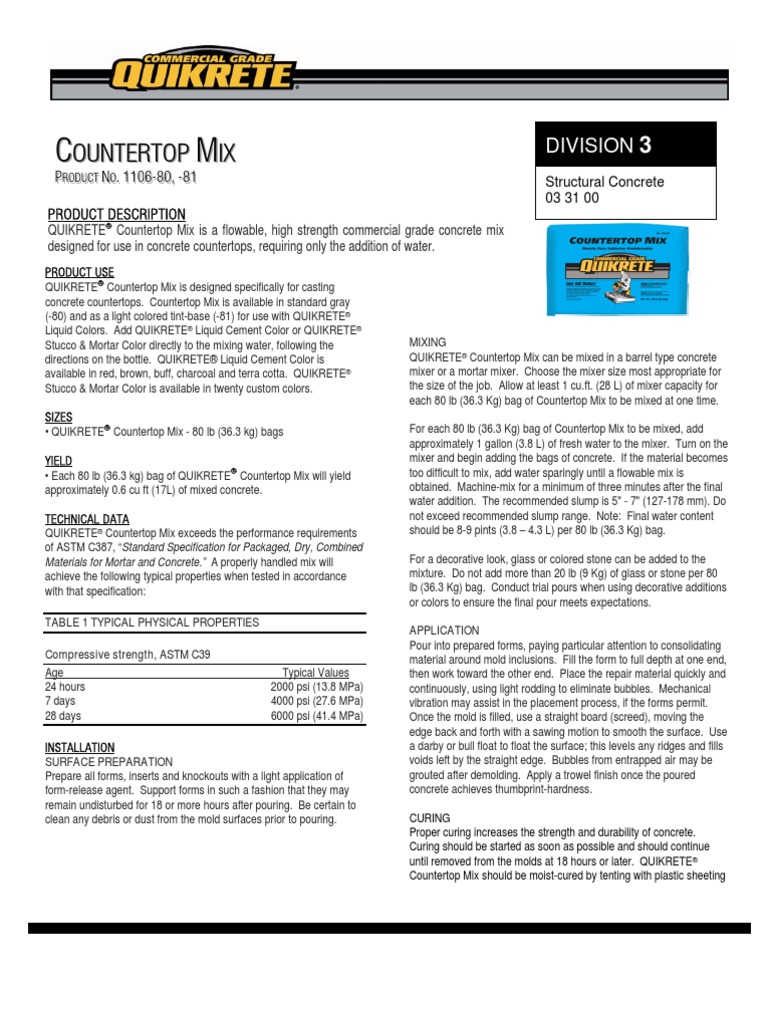 Data Sheet Countertop Mix 1106 80 81 Countertop Concrete