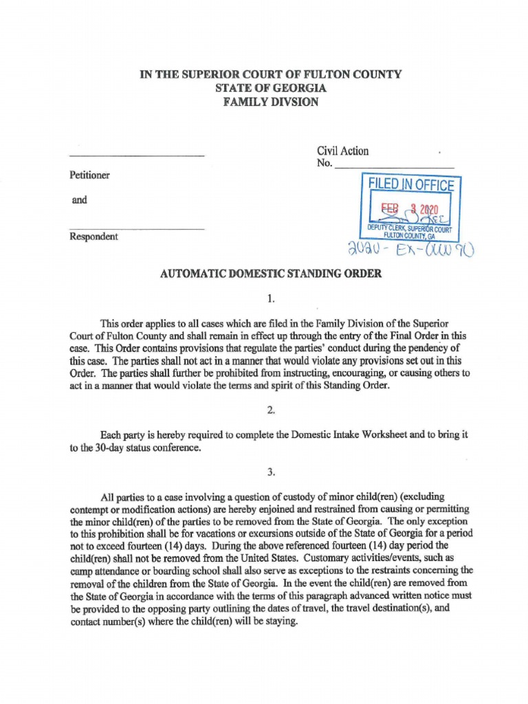 Fulton County Domestic Standing Order | PDF | Contempt Of Court | Insurance