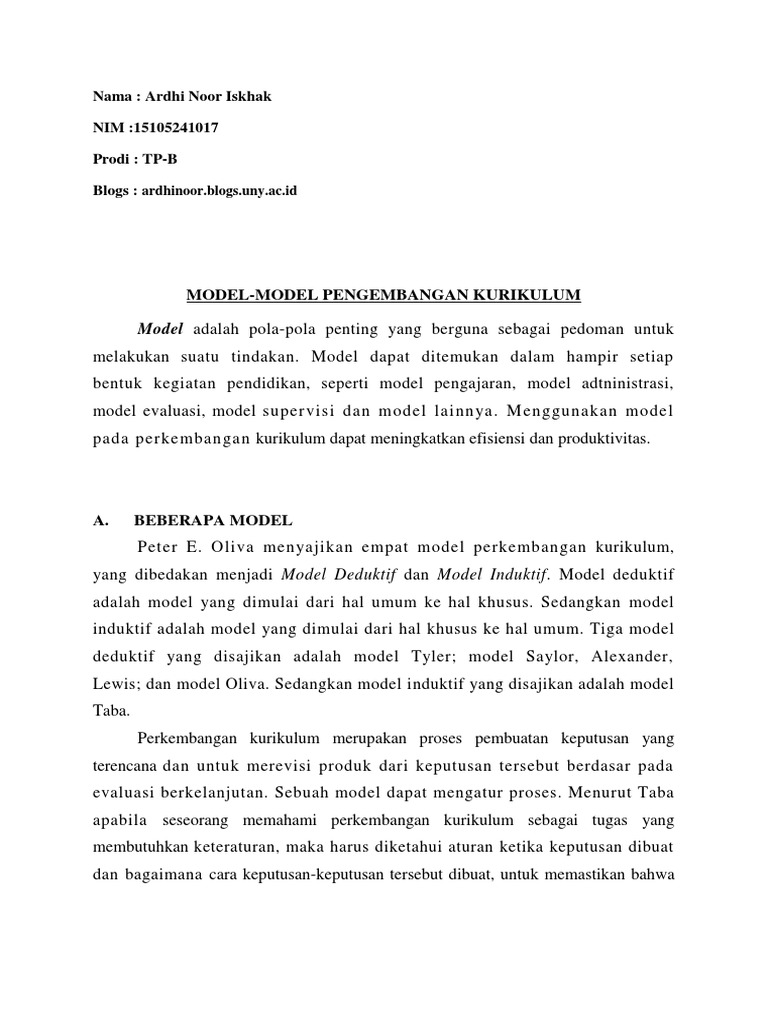 Model Pengembangan Kurikulum Efektif | PDF | Karier & Perkembangan | Seni
