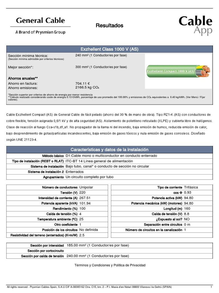 CALCULO DE CABLE (GENERAL CABLE) PDF Energia electrica Corriente eléctrica