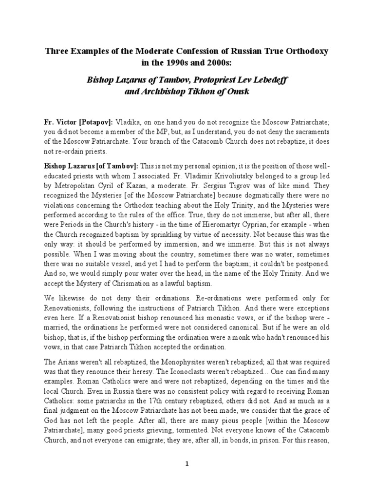 Three Examples of The Moderate Confession of Russian True Orthodoxy in ...