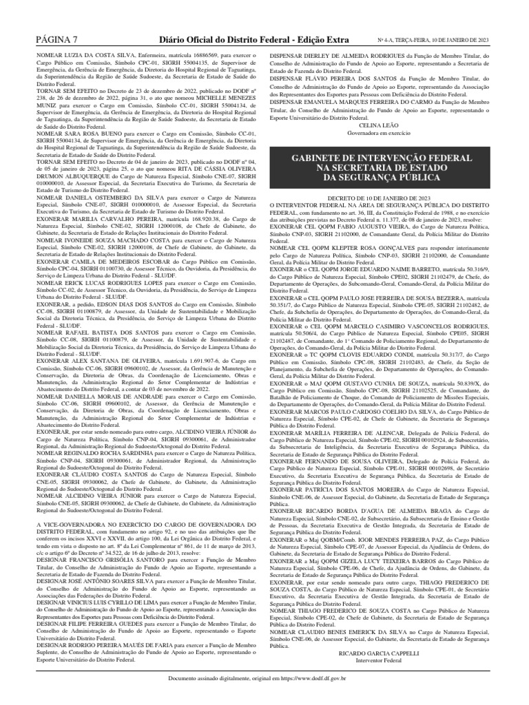 Dodf 004 10012023 Edicao Extra A7 PDF Secretário de Estado Polícia