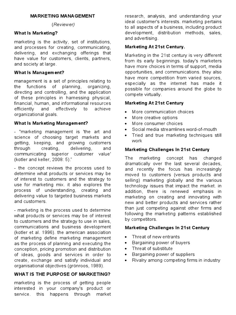 Marketing Management Overview for Students | PDF | Marketing | Consumer ...