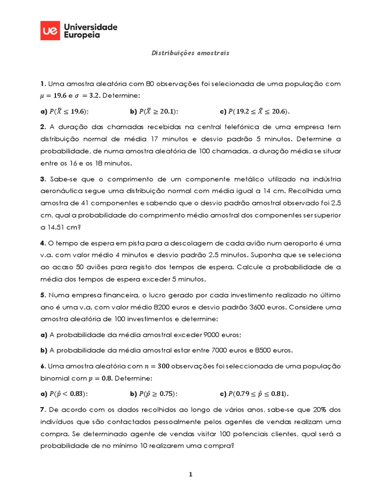 4.+distrib Amostrais PR C3 81TICA | PDF | Desvio padrão | Distribuição ...