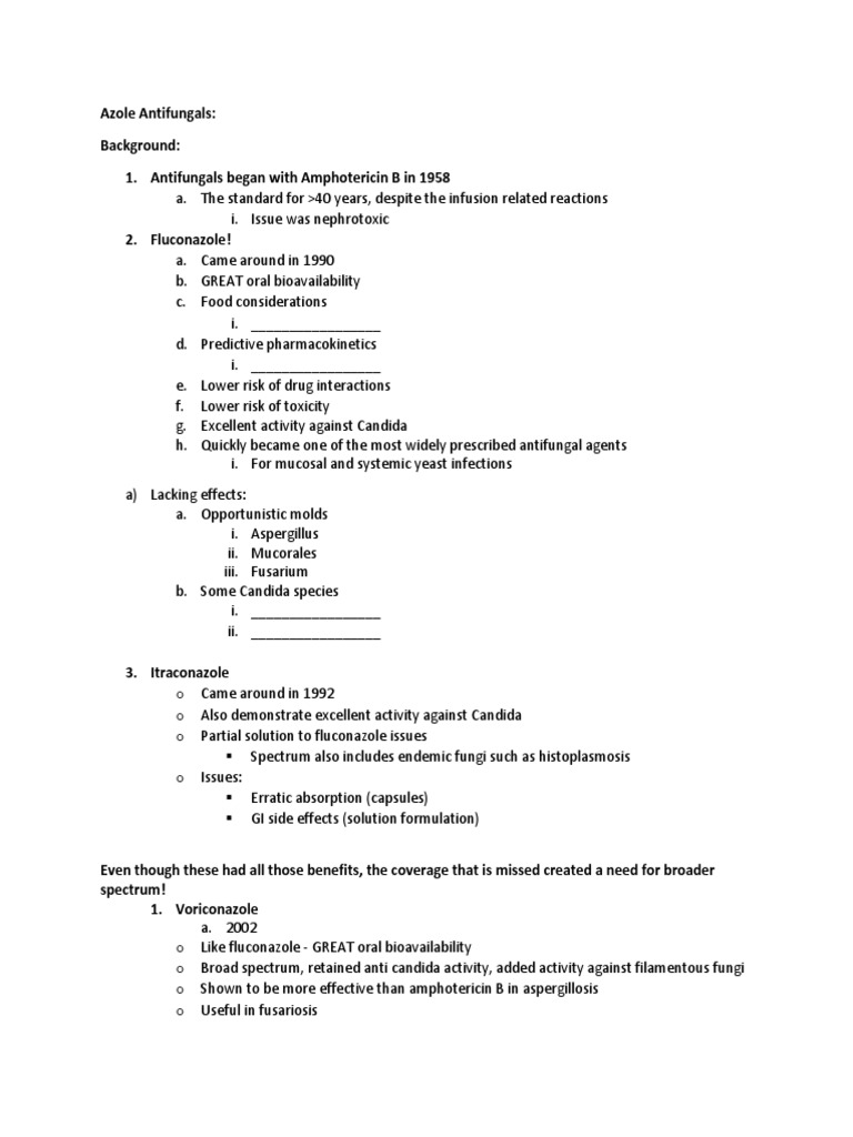 Azole Antifungals Handout PDF Candidiasis Pharmacology