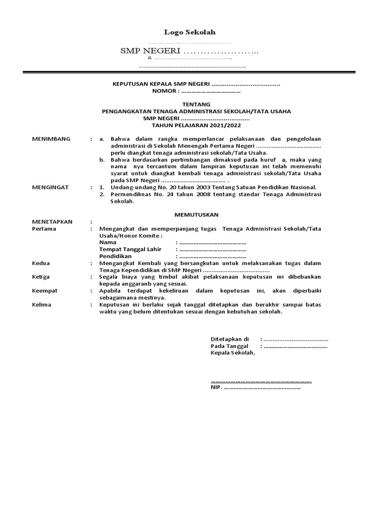 Sk Tenaga Administrasi Sekolah Pdf