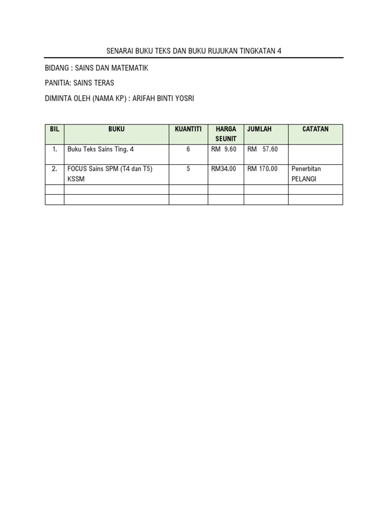 Senarai Buku Bidang Sains Matematik Pss Pdf Sains Matematika