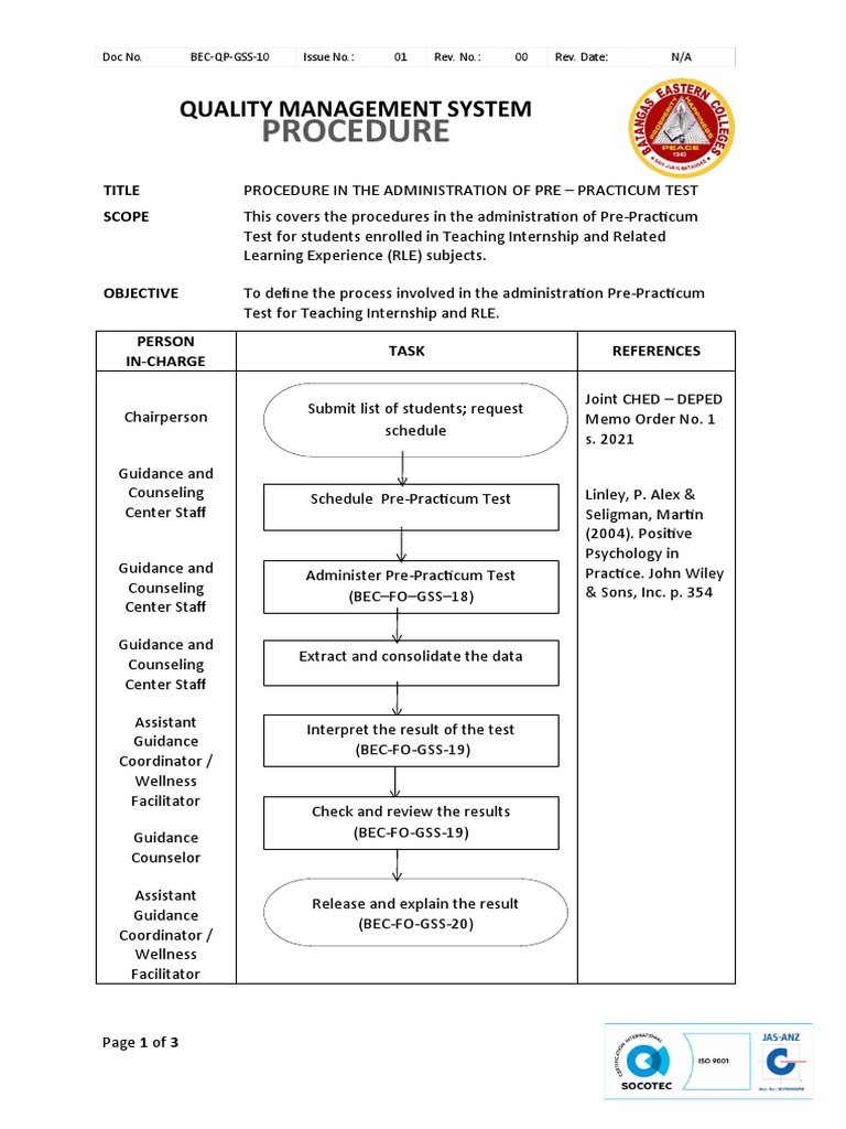 10 Procedure in The Administration of PrePracticum Test PDF