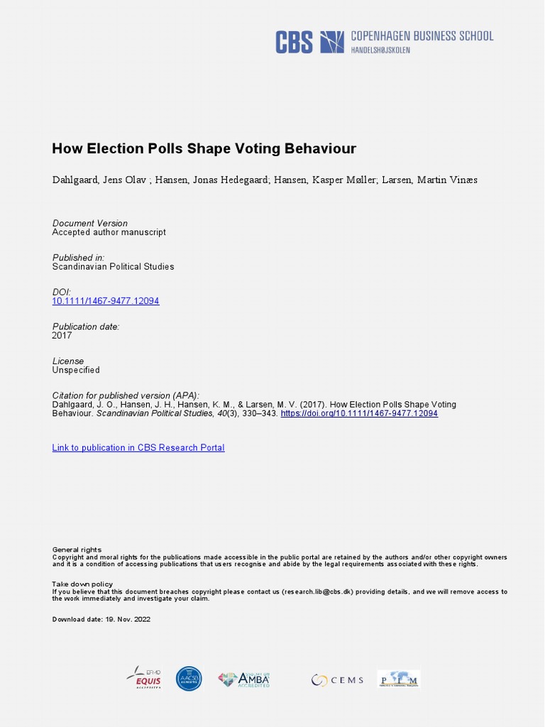2017 - How Election Polls Shape Voting Behavior | PDF | Opinion Poll ...