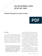 A Criação de Municípios Após A Constituição de 1988: Fabricio Ricardo de Limas Tomio