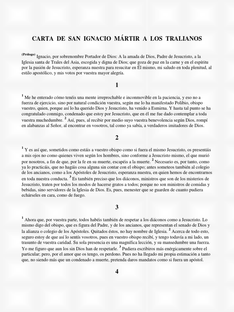 Carta de San Ignacio a los Tralianos | PDF | Jesús | Iglesia Católica