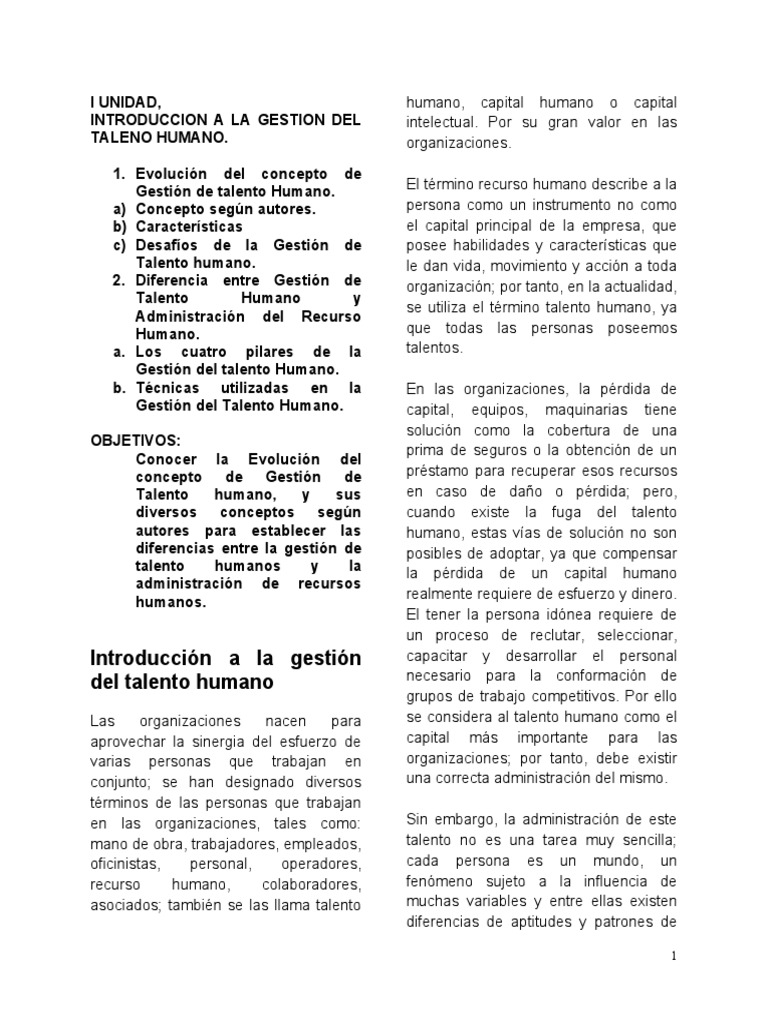 Introducción a la Gestión del Talento Humano | PDF | Gestión de ...
