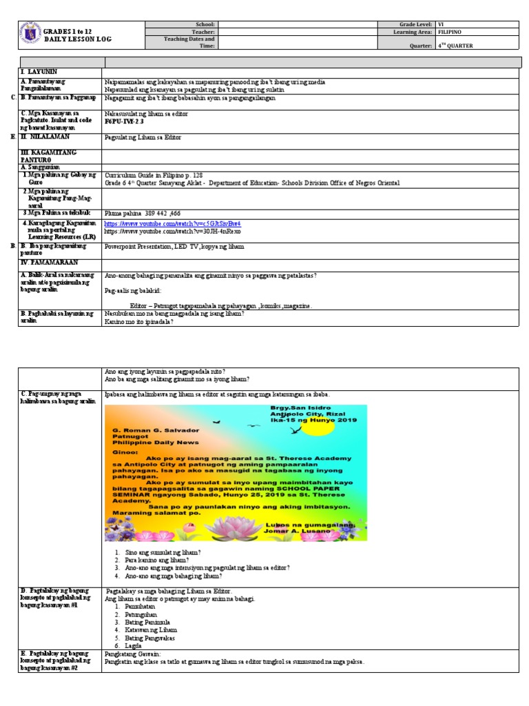 Dll filipino 6 q4 liham sa editor pdf