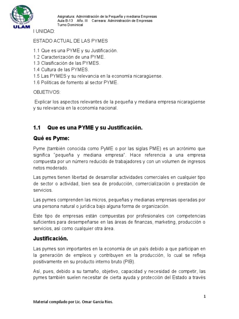 Unidad 1 Estado Actual de Las Pymes | PDF | Pequeñas y medianas ...