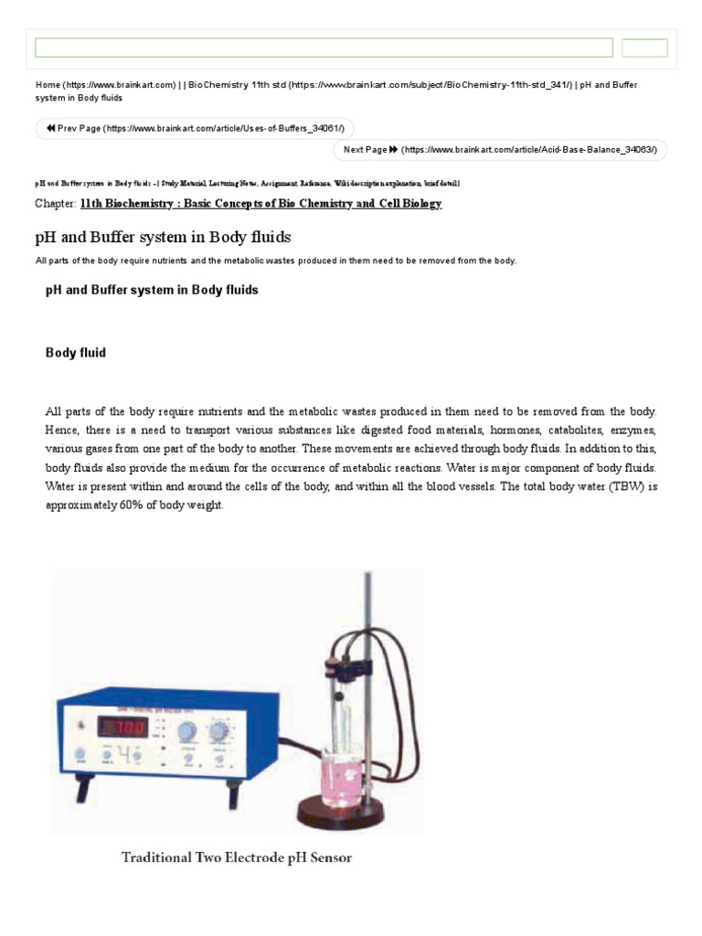 pH and Buffer system in Body fluids PDF Lymph Buffer Solution