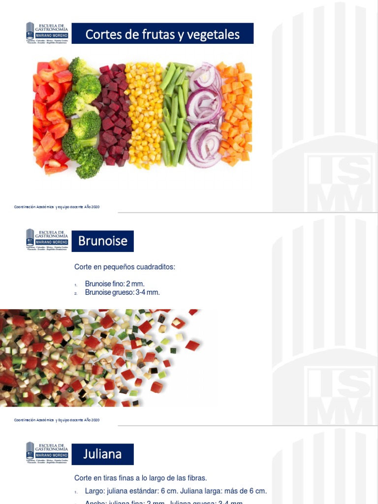 Tipos de cortes de frutas y vegetales | PDF | Cocinando | Alimentos