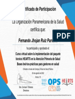 Curso Virtual Sobre La Implementación Del Paquete Técnico HEARTS en La Atención Primaria de Salud (Gestores) - Certificado Del Curso (Tipo B) 2318473