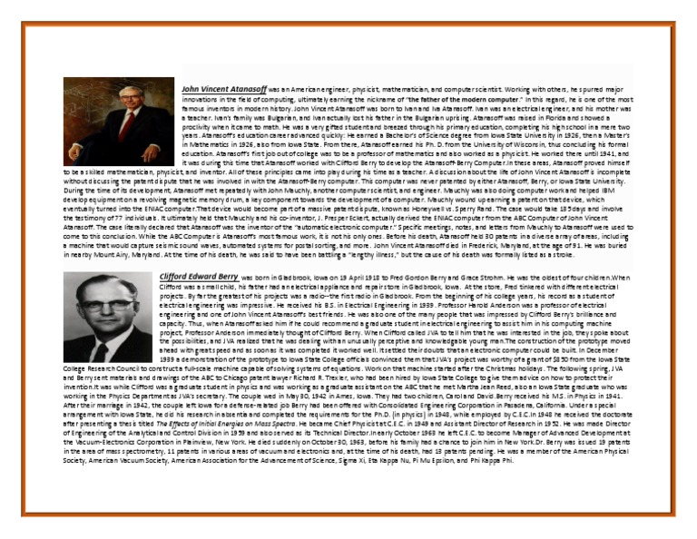 Atanasoff and Berry: Computing Pioneers | PDF | Science | Computing