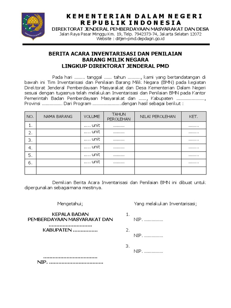 Berita Acara Inventarisasi BMN | PDF
