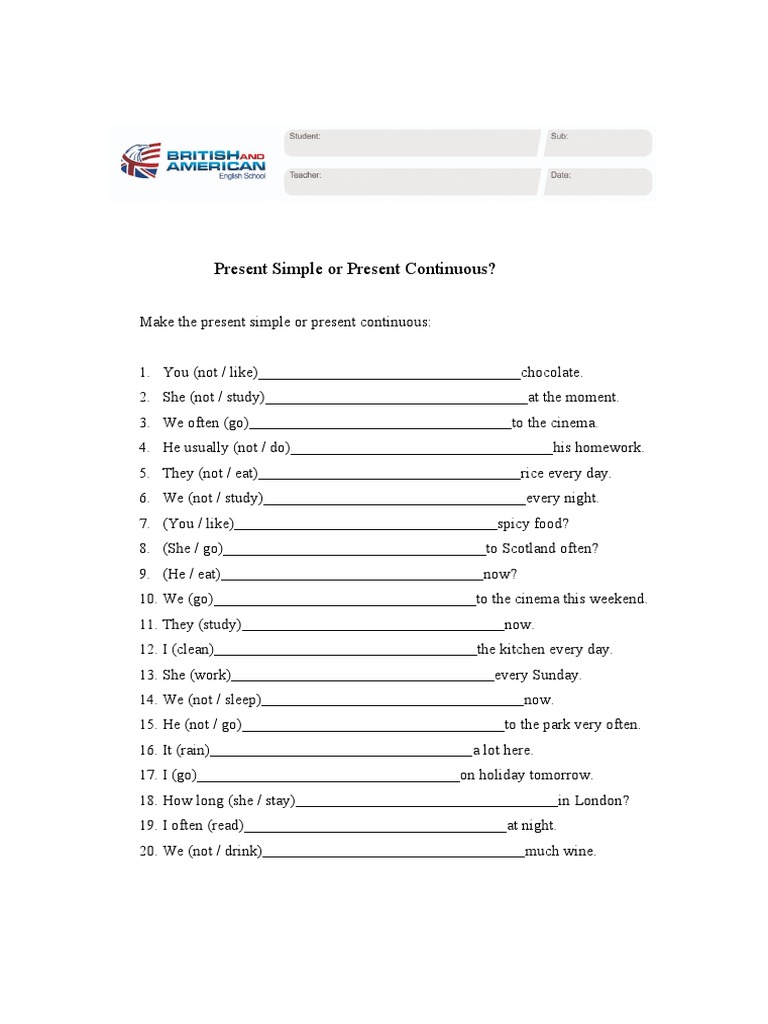 Present Simple or Present Continuous 3 | PDF