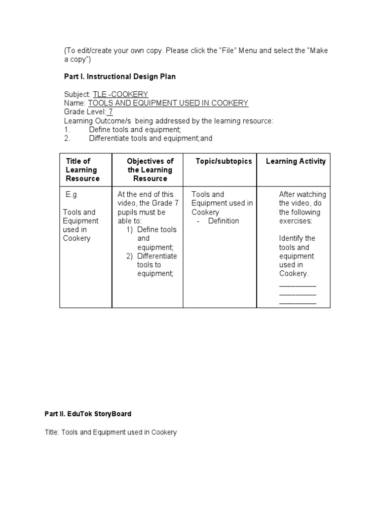 EduTok Instructional Design and Storyboarding With Script Template PDF Video Learning