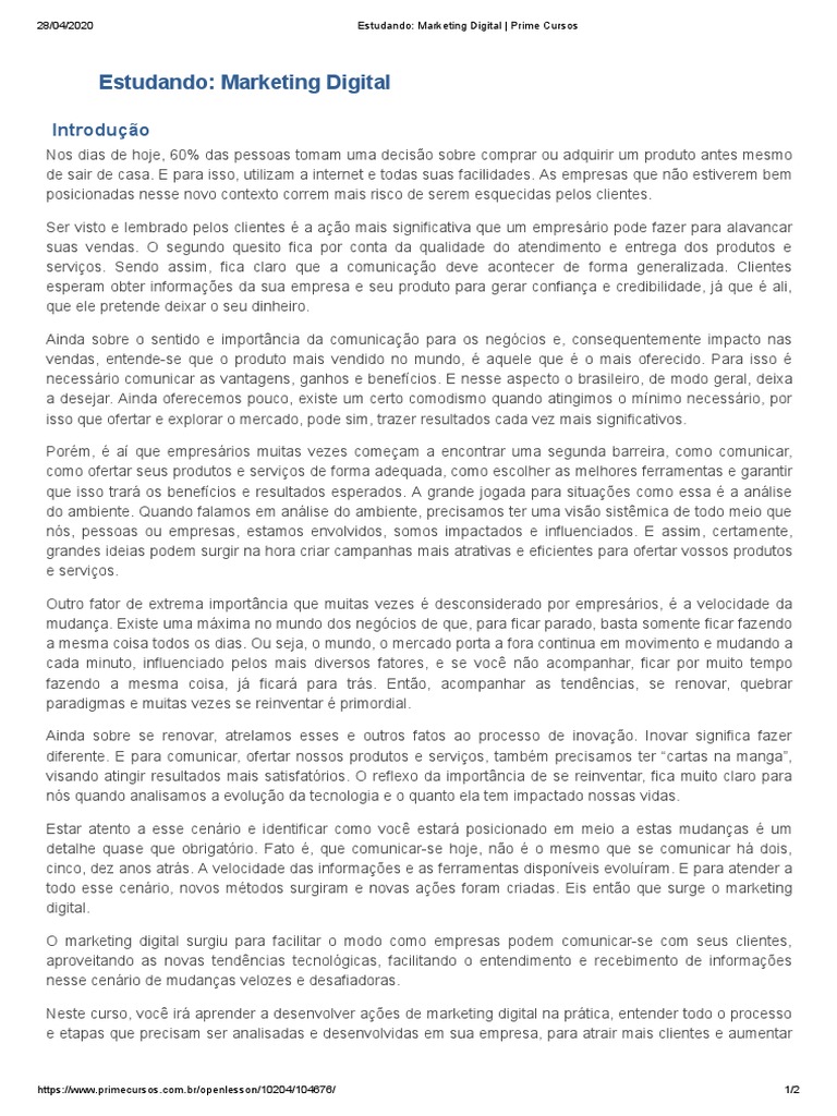 Curso Prático de Marketing Digital | PDF | Marketing | Marketing digital
