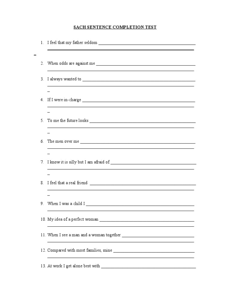 Worksheet Sentence Completion