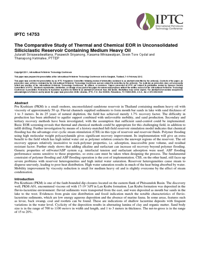 The Comparative Study of Thermal and Chemical EOR in Unconsolidated ...