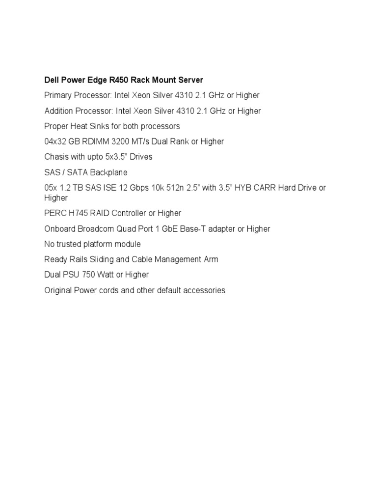 Dell PowerEdge R450 Server Specs | PDF