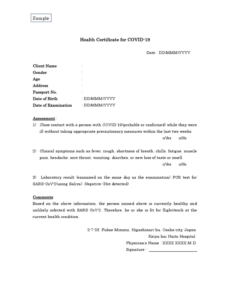 Health Certificate Sample PDF