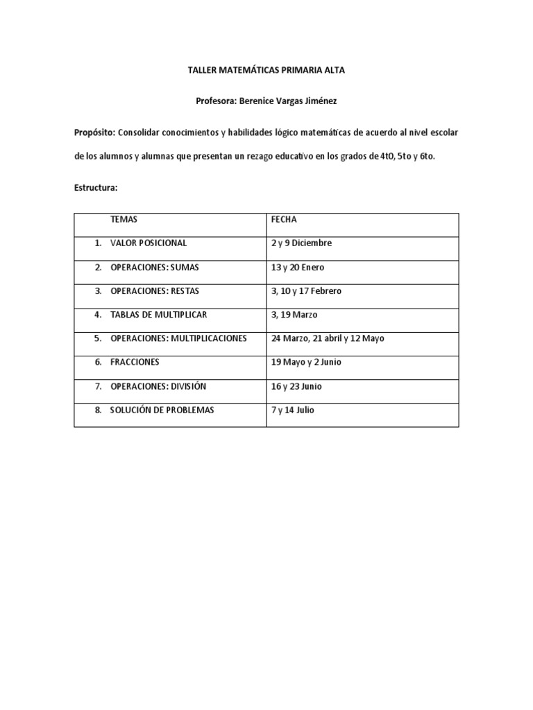Taller Matematicas Primaria Alta | PDF