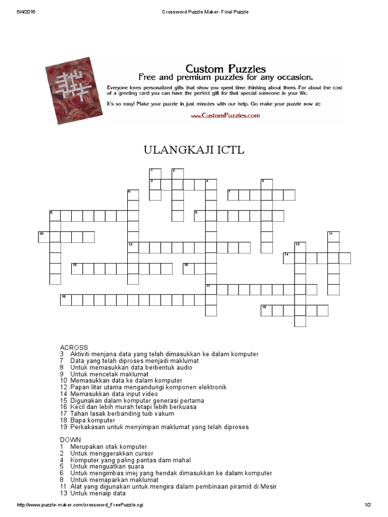 Crossword Puzzle Maker Final Puzzle PDF