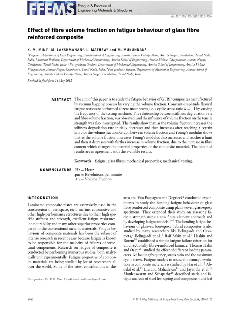 Effect of Fibre Volume Fraction On Fatigue Behaviour of Glass Fibre ...
