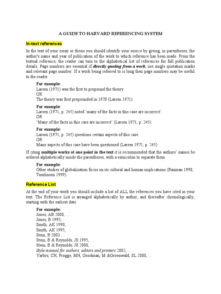 A Guide To Harvard Referencing System Pdf Academic Journal Act Of