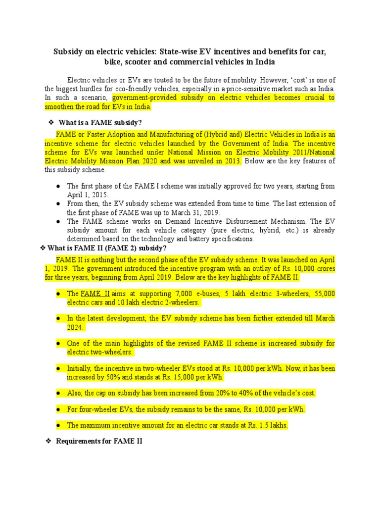 A Comprehensive Guide to Electric Vehicle Subsidies in India FAME