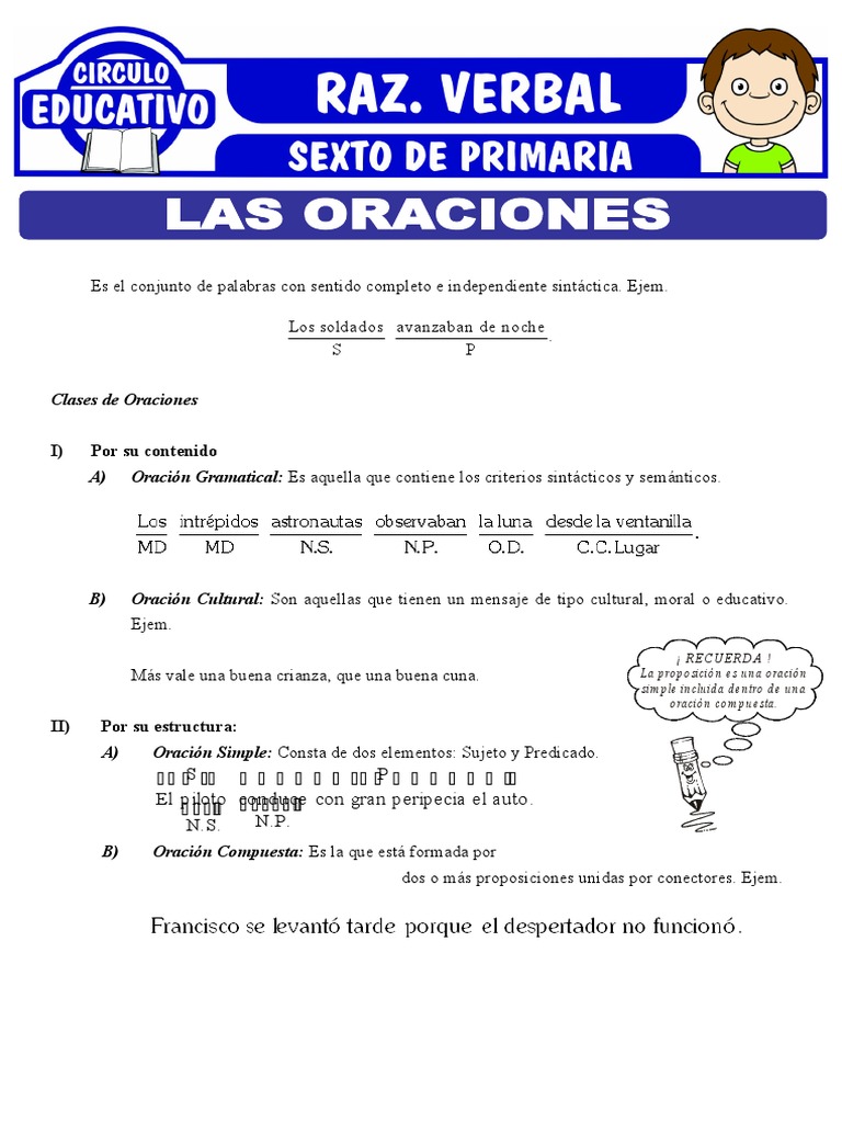 Clases y Ejemplos de Oraciones | PDF | Oración (Lingüística ...