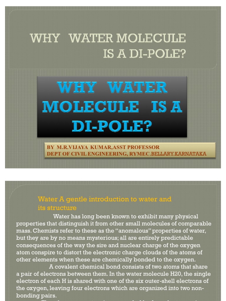 Dipole Moment and Water Properties | PDF | Chemical Polarity | Chemical ...