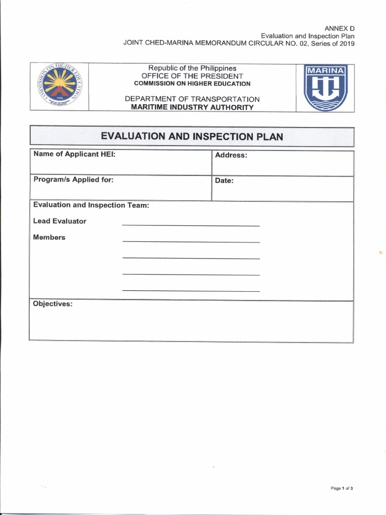 Annex D - Evaluation Inspection Plan | PDF
