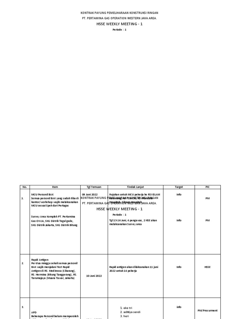 Materi hse weekly meeting kontrak payung pdf