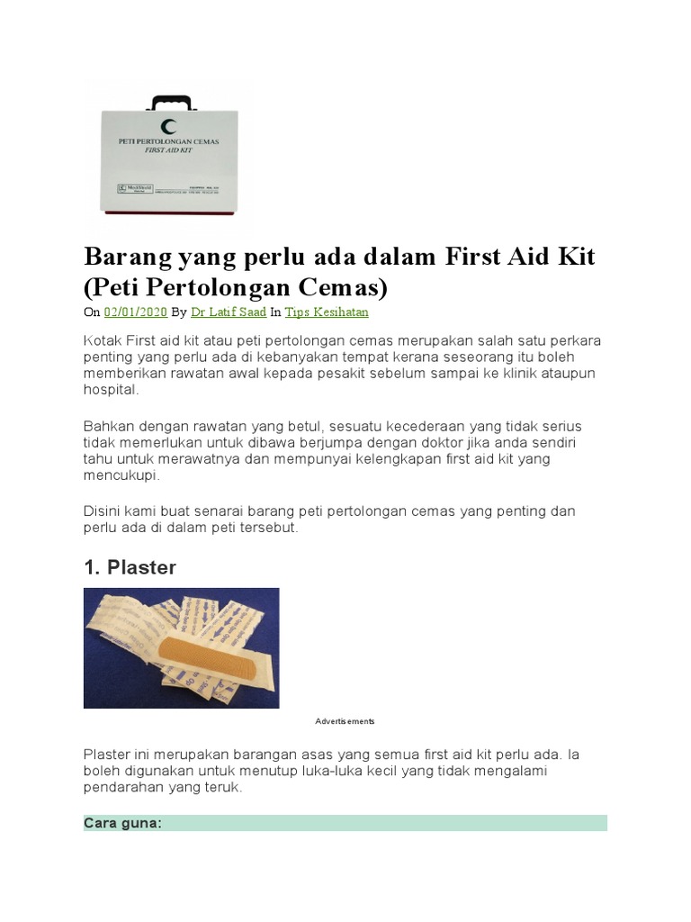 Barang Yang Perlu Ada Dalam First Aid Kit PDF