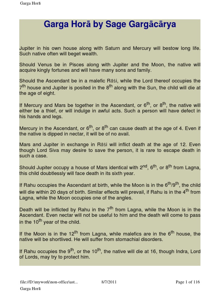 Garga Horā: Astrological Life Predictions | PDF | Planets In Astrology ...