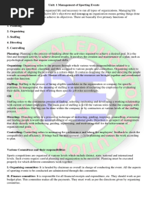 Unit I. Management of Sporting Events - Class-12