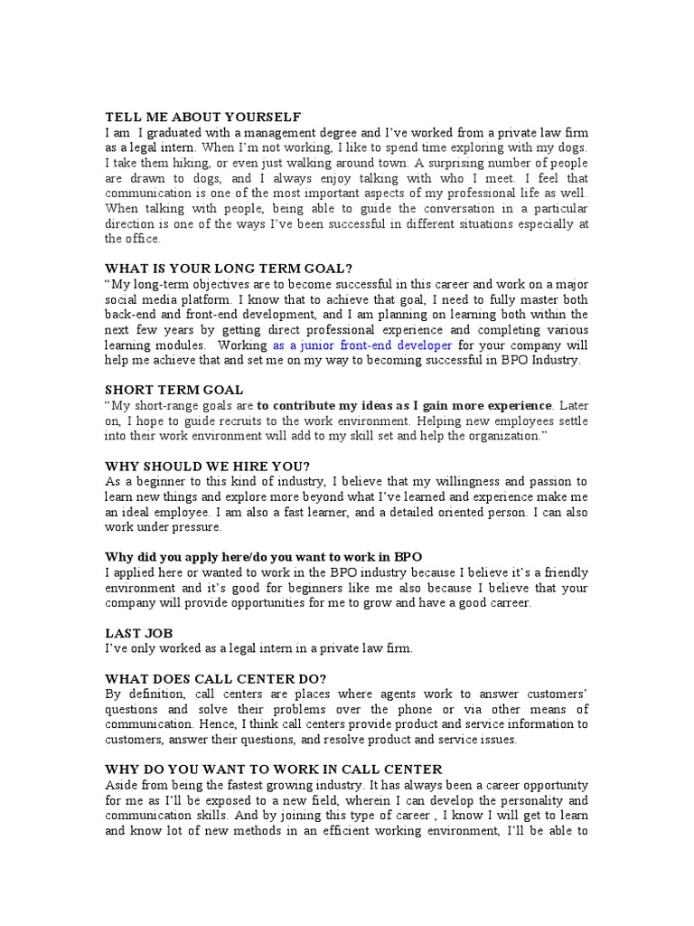 Interview Q and A PDF Call Centre Customer